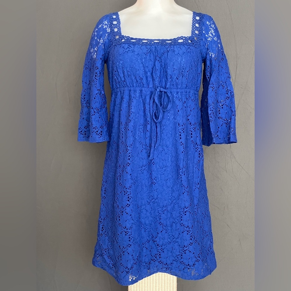 Laundry By Shelli Segal Royal Blue Eyelet 3/4 sleeve dress XS